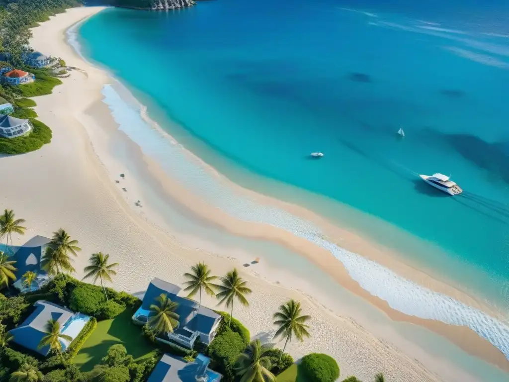 Paraíso costero: Vistas aéreas de una playa de lujo en 2023 Vista aérea impresionante de playa de lujo con aguas turquesas