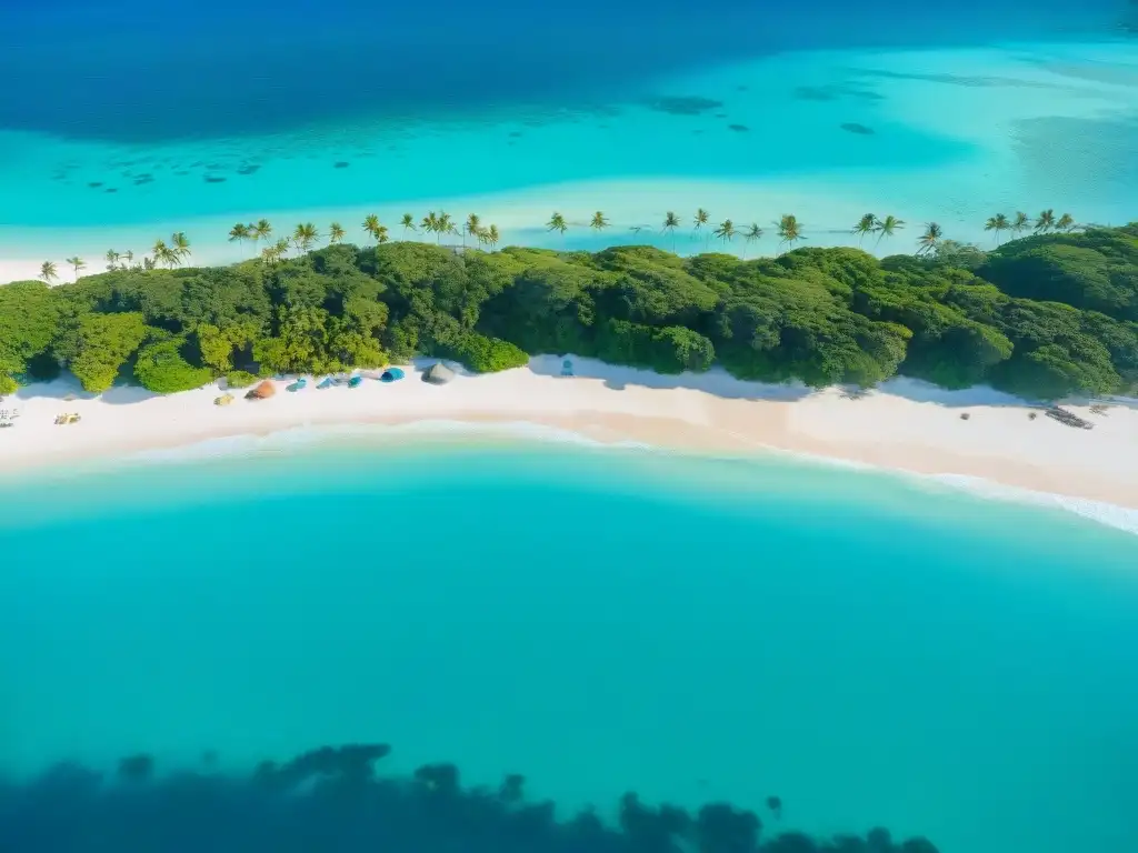 Paraíso de retiro costero: playa tropical con aguas turquesa Vista aérea impresionante de playa paradisíaca con palmeras y aguas turquesa