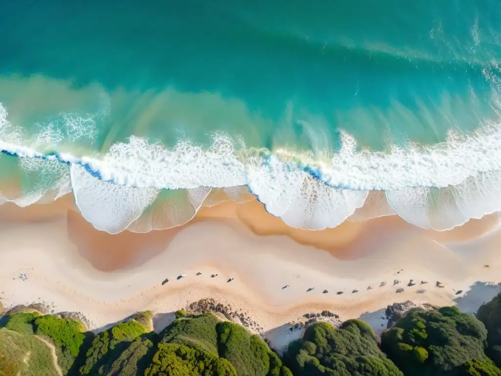 Playa paradisíaca en Sudáfrica: aguas turquesas y arena dorada Una vista aérea impresionante de una playa prístina en Sudáfrica, con aguas turquesas cristalinas y arena dorada
