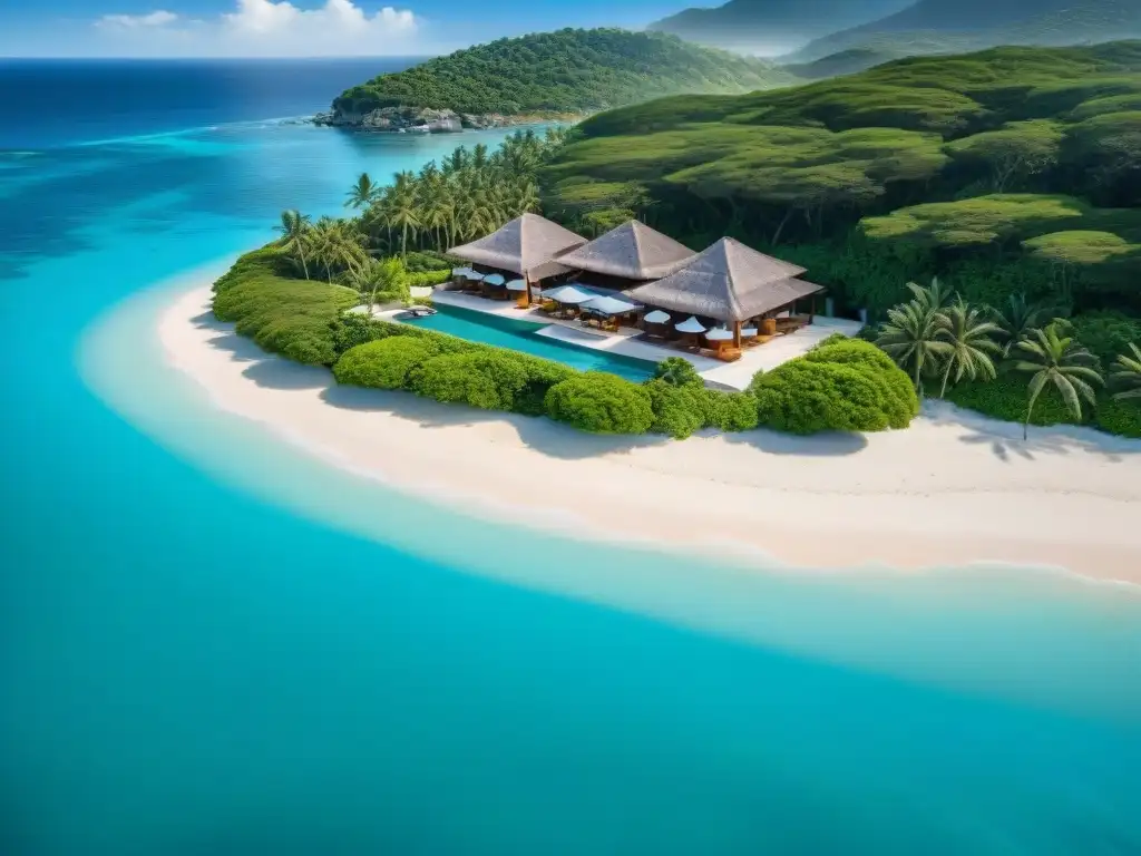 Propiedad costera de ensueño: villa de lujo con muelle privado Vista aérea impresionante de propiedad costera con aguas turquesas y playa arenosa, ideal para Créditos puente propiedades costeras vida