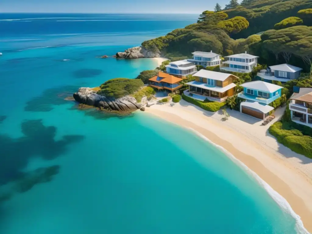 Vista aérea impresionante de propiedades costeras, invitando a reflexionar sobre 'Comprar o construir propiedad costera'