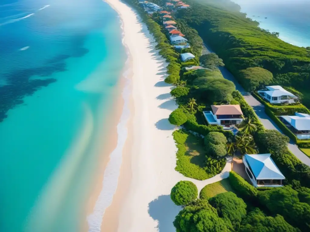 Propiedades frente al mar: lujo y naturaleza en costa turquesa Vista aérea impresionante de propiedades costeras de lujo con aguas turquesas, playa y normativa costera compra propiedades mar