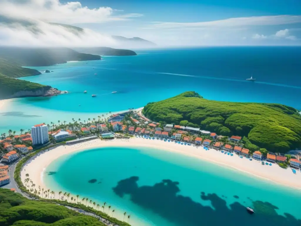 Costa vibrante: pueblo costero lleno de vida y color Vista aérea impresionante de un pueblo costero vibrante, ideal para el crowdfunding inmobiliario en zonas costeras