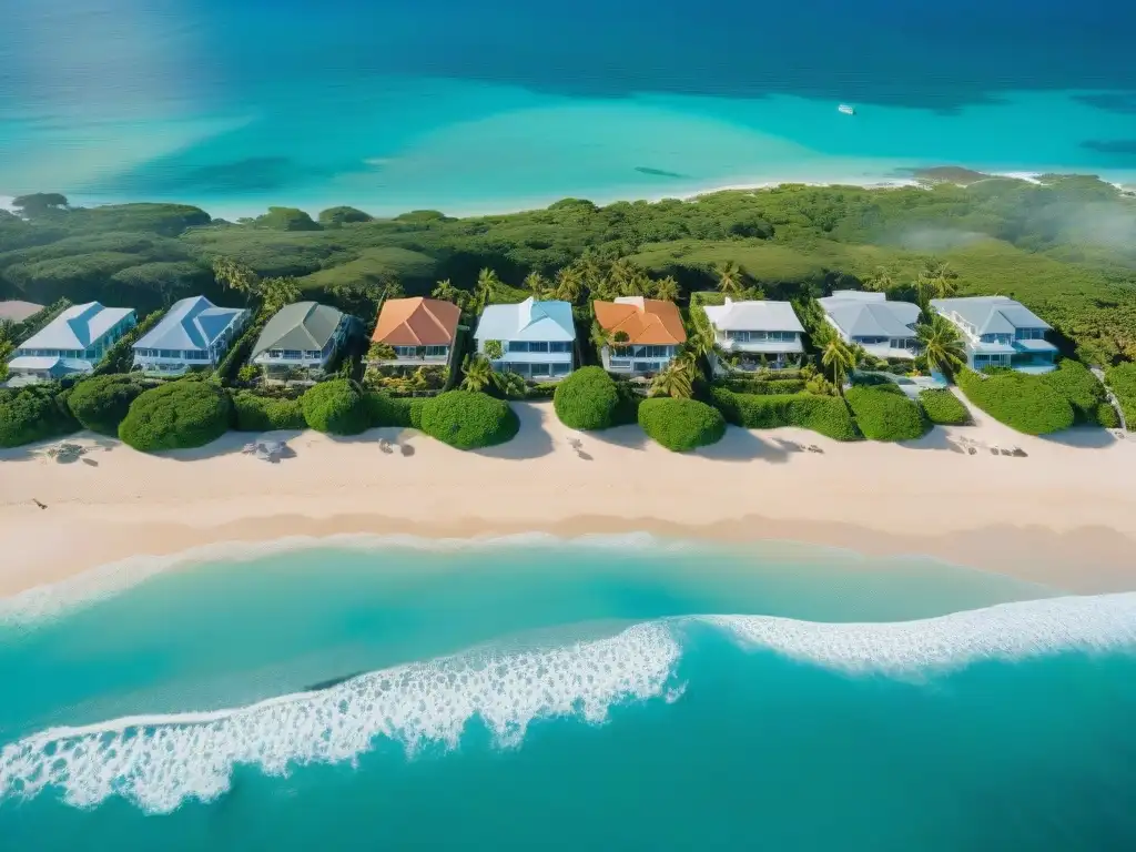 Costa de lujo: playas doradas y propiedades exclusivas Vista aérea de lujo en mercado inmobiliario costero con playas, propiedades lujosas y comunidad vibrante
