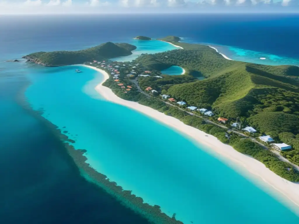 Costa del Caribe: Exclusividad y paraíso en alta resolución Una vista aérea del mercado inmobiliario costero en el Caribe: aguas turquesas, playas blancas y propiedades de lujo frente al mar