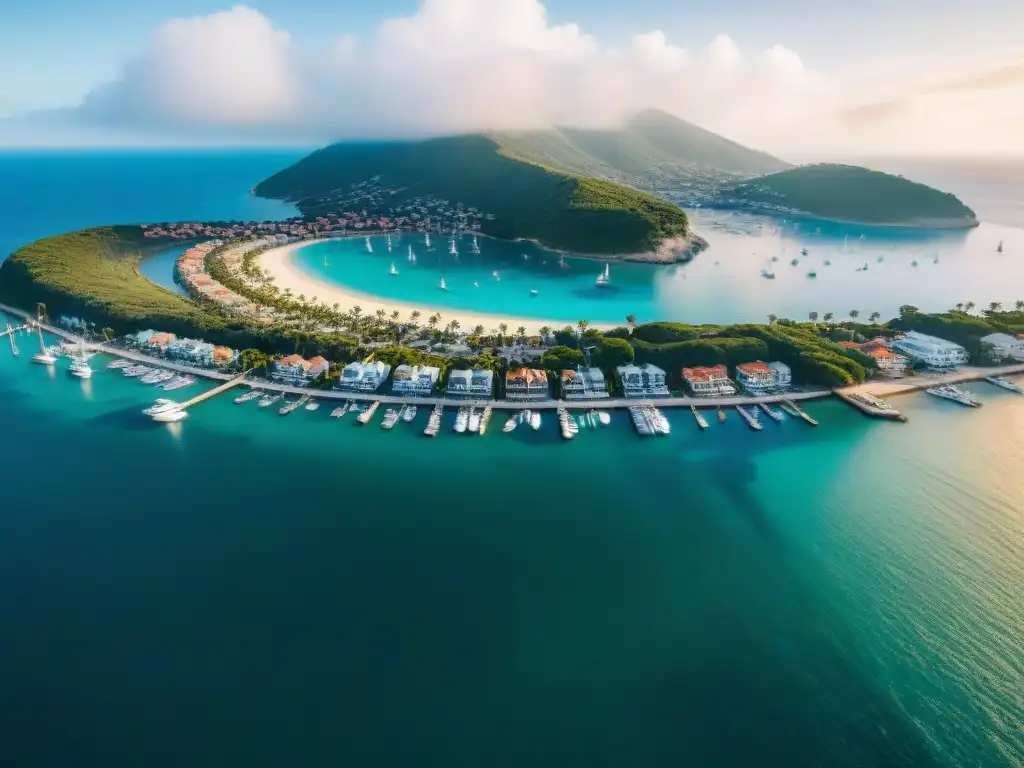 Mercado inmobiliario costero: lujo, criptomonedas y tendencias globales Vista aérea de mercado inmobiliario costero con propiedades lujosas y criptomonedas para comprar propiedades costeras