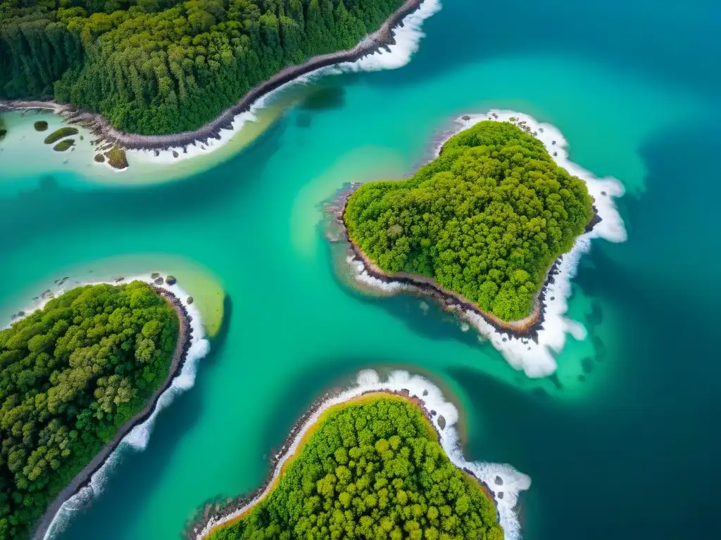 Estuario costero: vibrante ecosistema de manglares Vista aérea de un paisaje costero vibrante con manglares, ríos y hábitats naturales