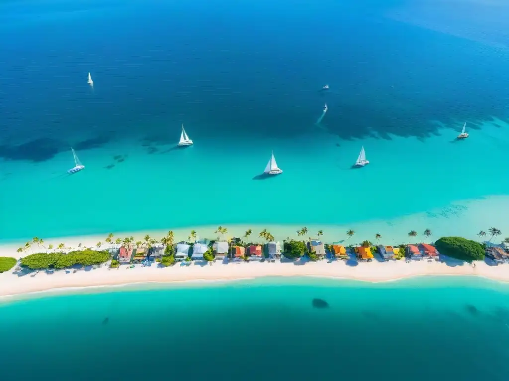 Costa tropical: vida costera en un pueblo pintoresco Vista aérea de un pintoresco pueblo costero con edificios coloridos y una playa prístina, ideal para Comparadores de precios propiedades costeras