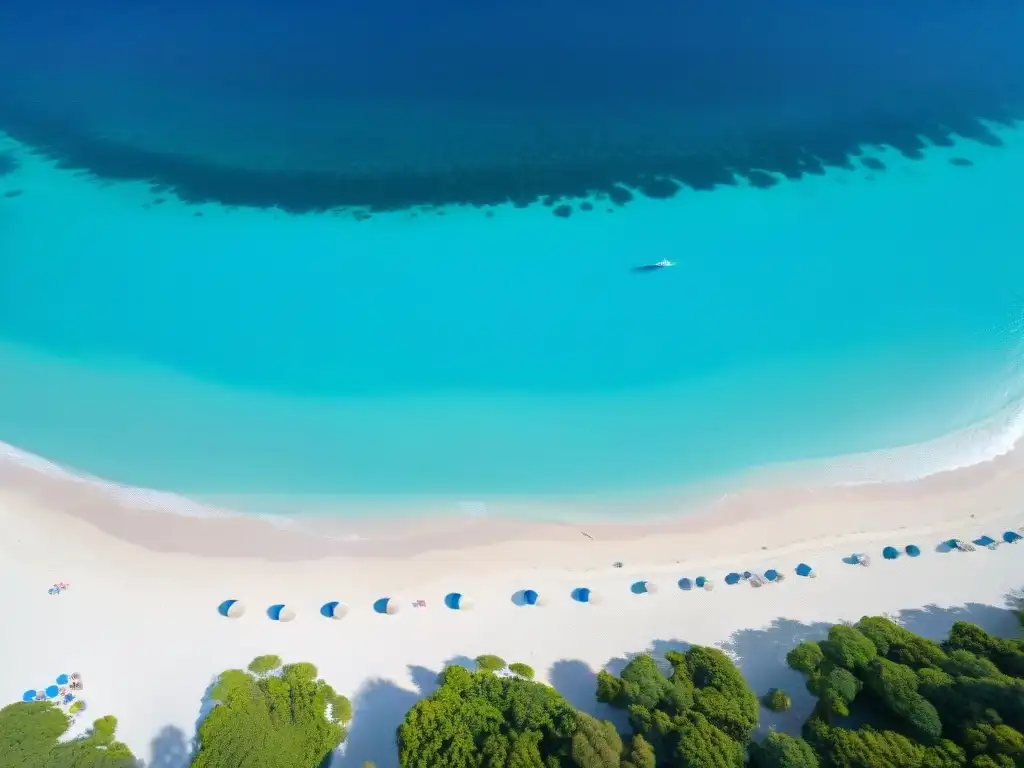 Paraíso playero: Resort de lujo con concierge en playa idílica Vista aérea de playa de arena blanca con agua turquesa y resort de lujo con servicio de concierge para playa
