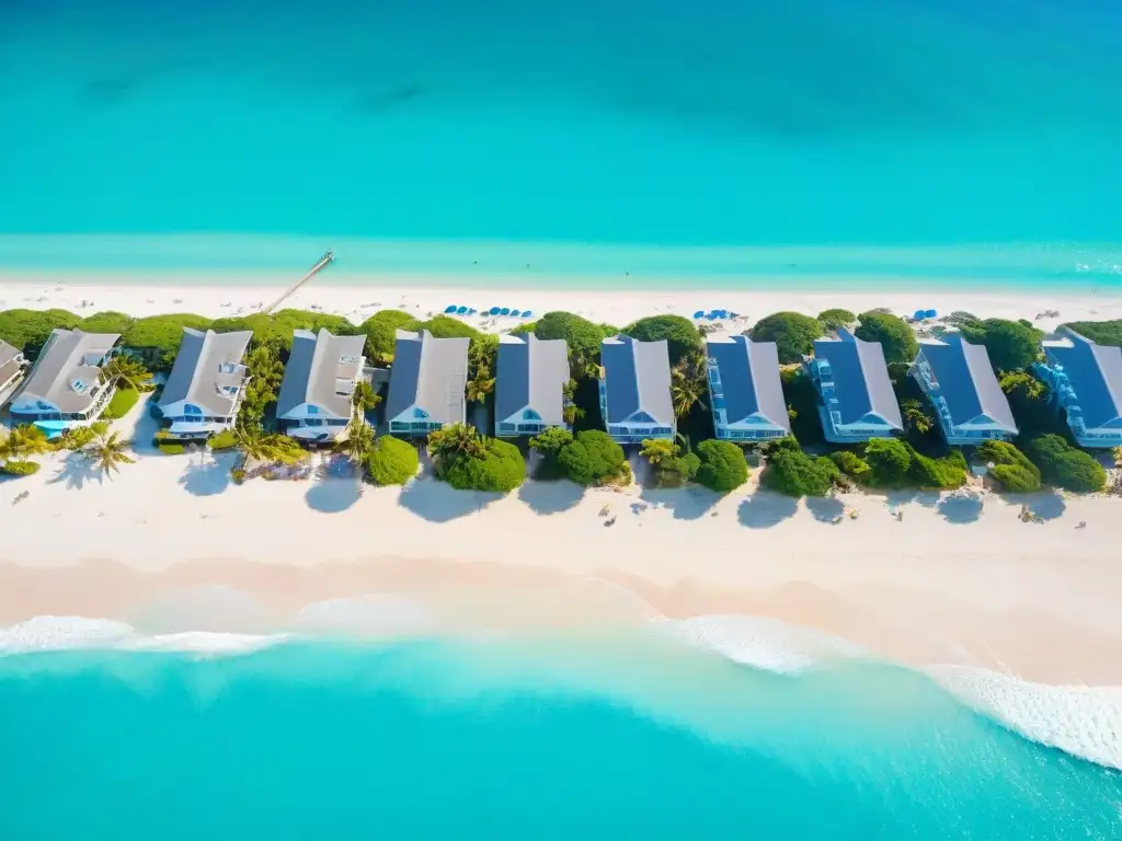 Playa paradisíaca con casas de lujo frente al mar Vista aérea de playa paradisíaca con casas lujosas y modernas frente al mar, consejos ahorro propietarios casas playa