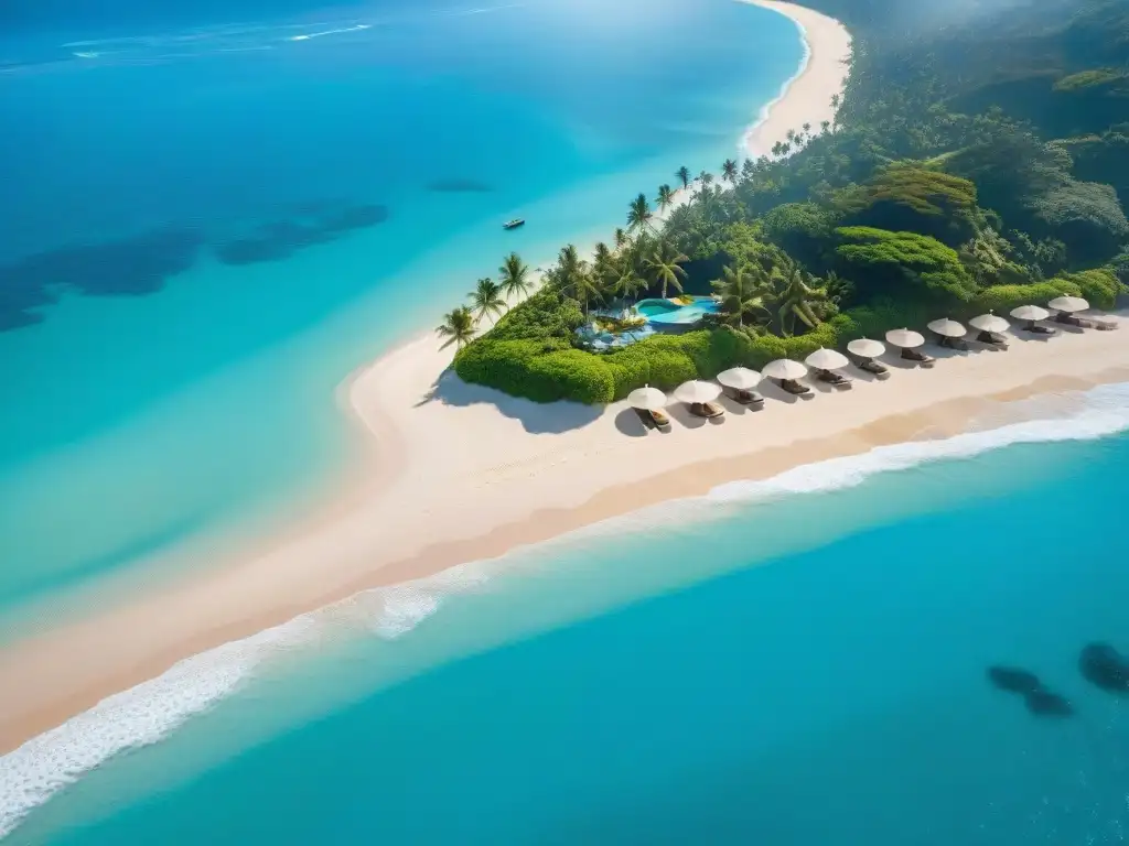 Playas doradas y propiedades de lujo en la costa: un paraíso costero Vista aérea de playas doradas, aguas turquesas, propiedades lujosas y palmeras, ideal para imaginar un estilo de vida costero