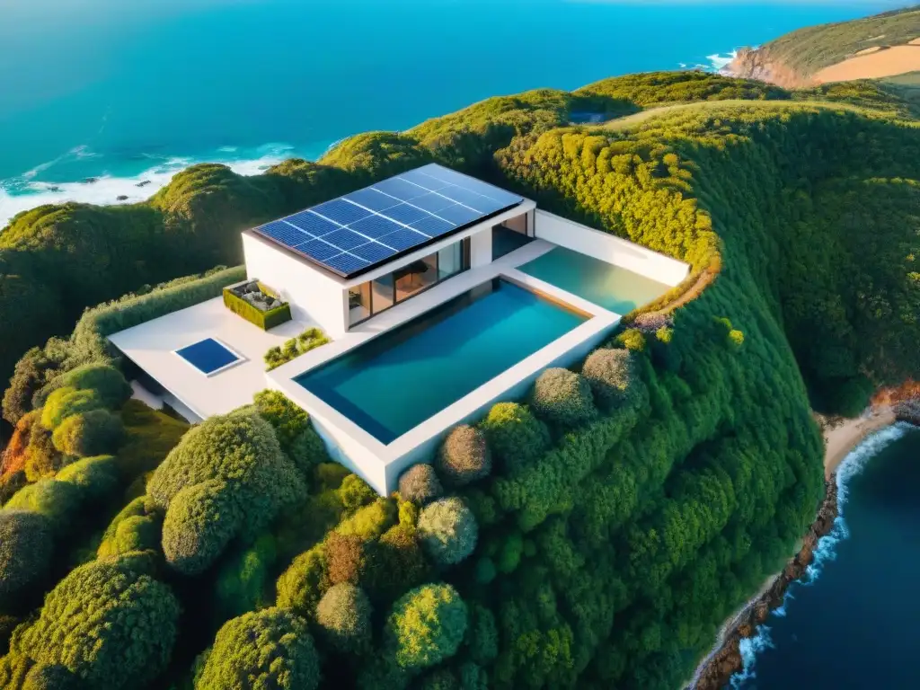 Vista aérea de propiedad costera ecoamigable con EcoDiseño en propiedades costeras del mundo