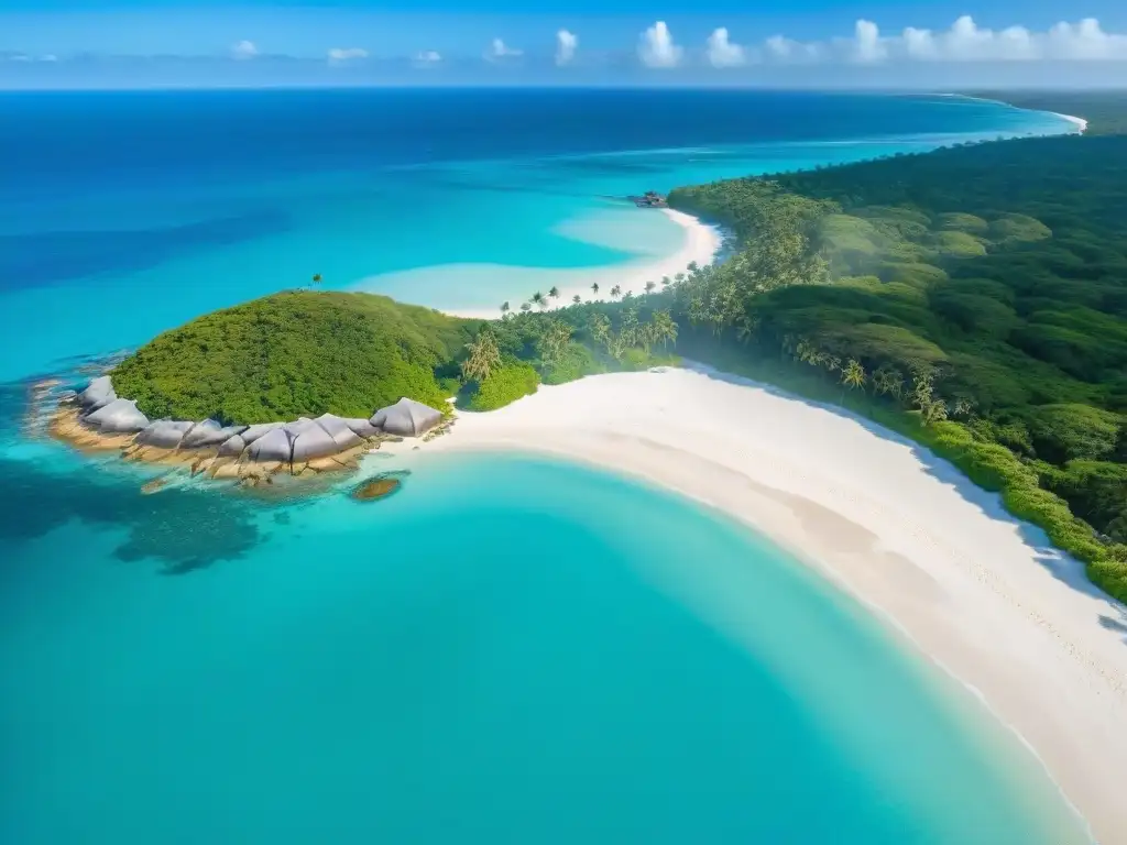Propiedad costera exclusiva con villa de lujo y playa privada Vista aérea de propiedad costera con villa de playa privada en un paraíso tropical