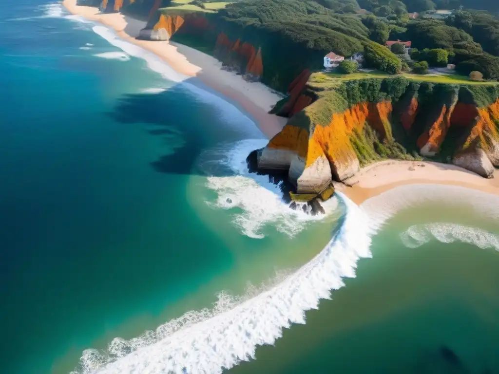 Costa erosionada: impacto del cambio climático en propiedades costeras Vista aérea de propiedades costeras en riesgo por cambio climático