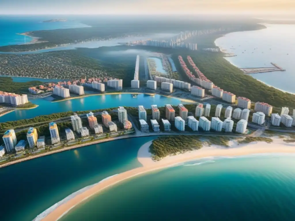 Inversiones inmobiliarias costeras: desarrollo urbano y belleza natural Vista aérea de proyectos crowdfunding inmobiliario costero en construcción