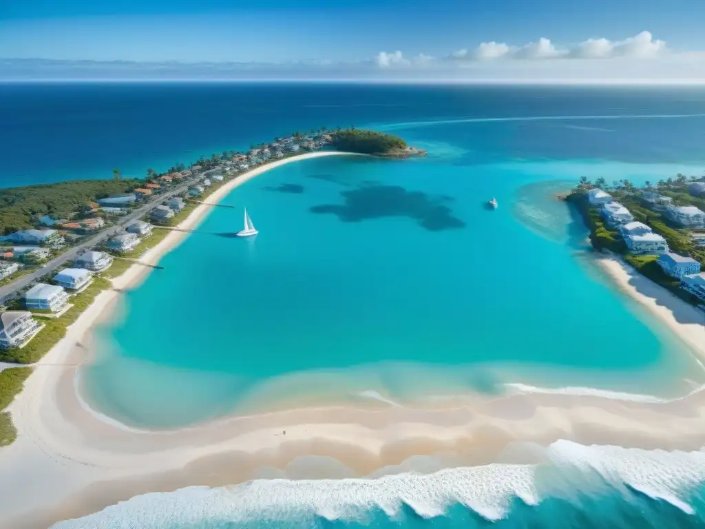 Encanto costero: Inversión en propiedades frente al mar Vista aérea de un pueblo costero con propiedades coloridas en la playa, ideal para Alertas personalizadas propiedades costeras