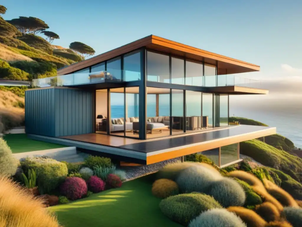 Propiedad costera ecofriendly con domótica y sostenibilidad Vista de casa inteligente ecoamigable en la costa con tecnología y domótica en propiedades costeras