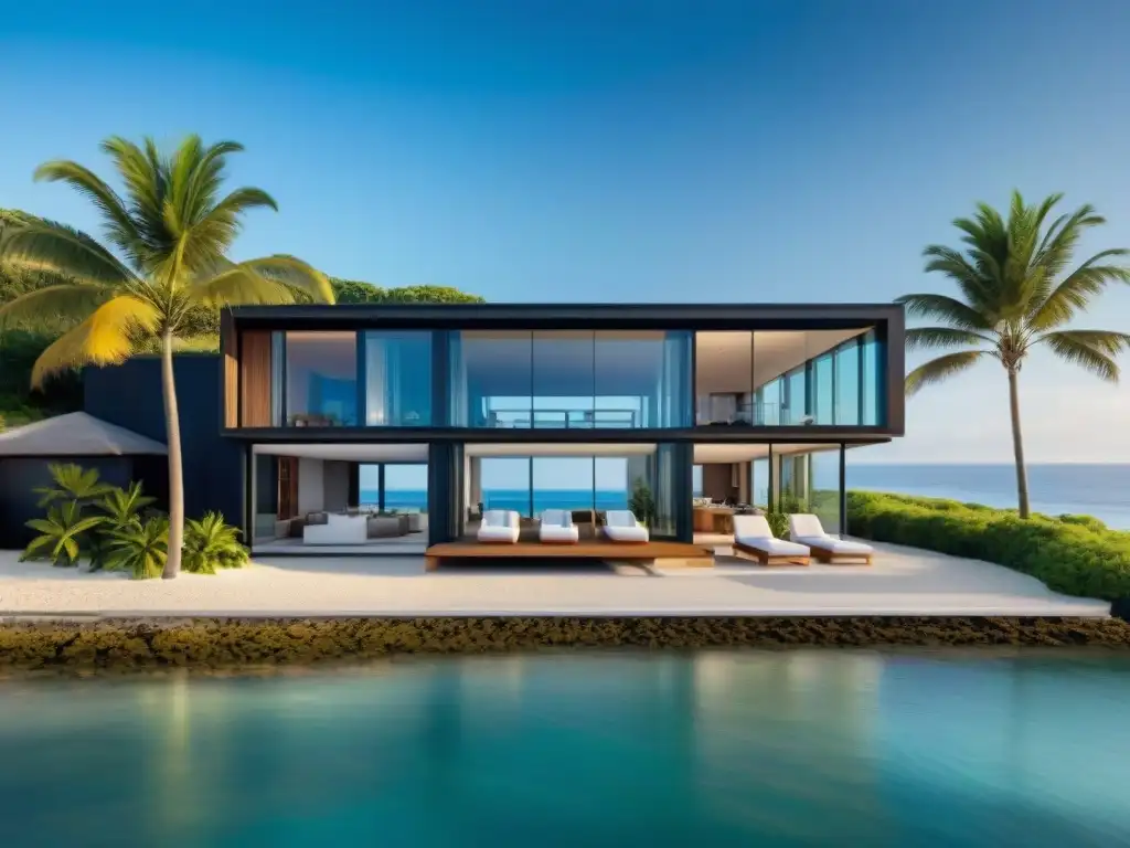 Casa frente al mar con diseño innovador y eficiente Vista de casa moderna en la playa con sistemas de calefacción y refrigeración integrados