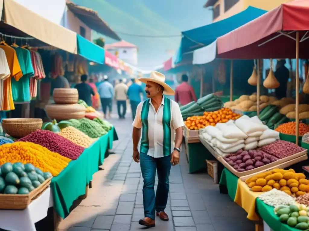 Mercado vibrante en Puerto Vallarta: Retirados explorando artesanías coloridas, comida tradicional y Mariachis en vivo Vista detallada de un animado mercado en Puerto Vallarta, México, atrae a jubilados con artesanías locales y música de Mariachi