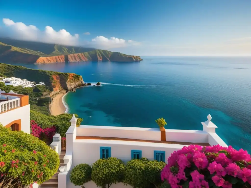 Resplandor colonial junto al mar: casa y paisaje 'Vista detallada de casa estilo colonial en acantilados costeros con el mar de fondo'