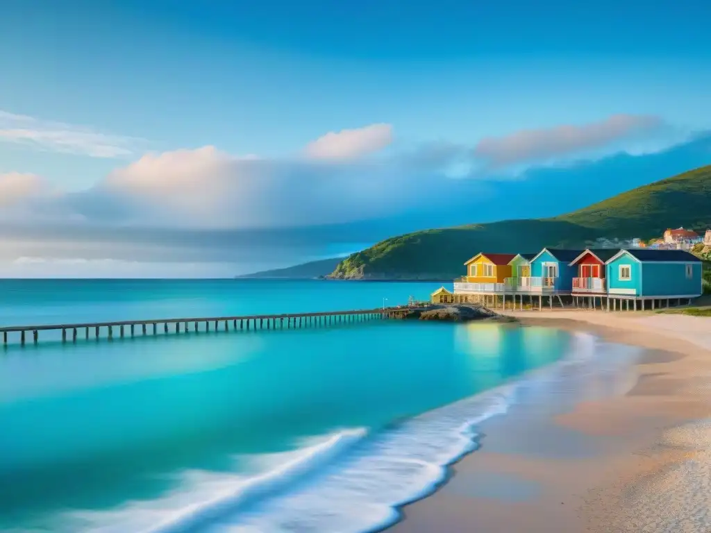 Pintoresco pueblo costero: Retiro ideal para mayores Vista idílica de una pintoresca ciudad costera con casas vibrantes, mar turquesa y cielo azul, ideal para una casa de retiro perfecta costa
