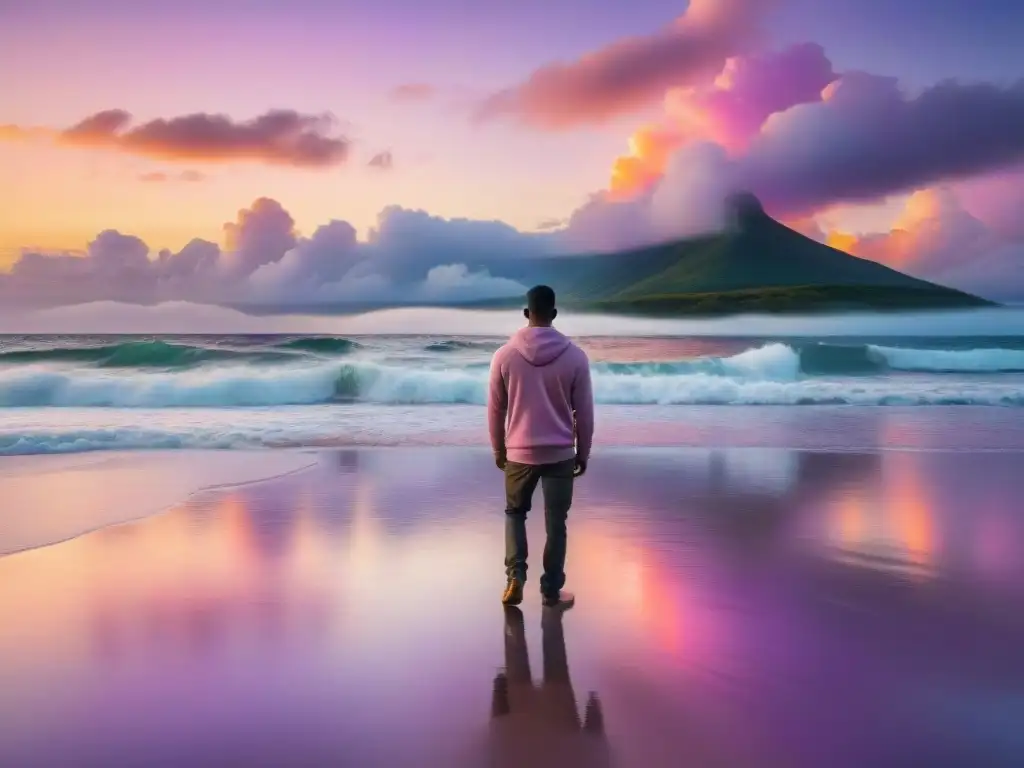 Amanecer de ensueño en la playa: conexión con la naturaleza Una vista impresionante de un amanecer sobre el océano, bañando la playa en luz dorada
