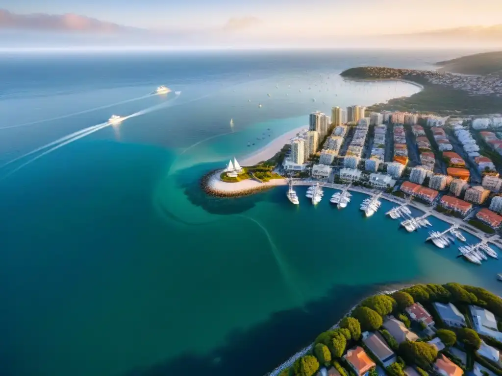 Inversión inmobiliaria en ciudad costera: lujo y desarrollo Vista panorámica del próspero mercado inmobiliario costero en crecimiento con rascacielos y marinas llenas de yates