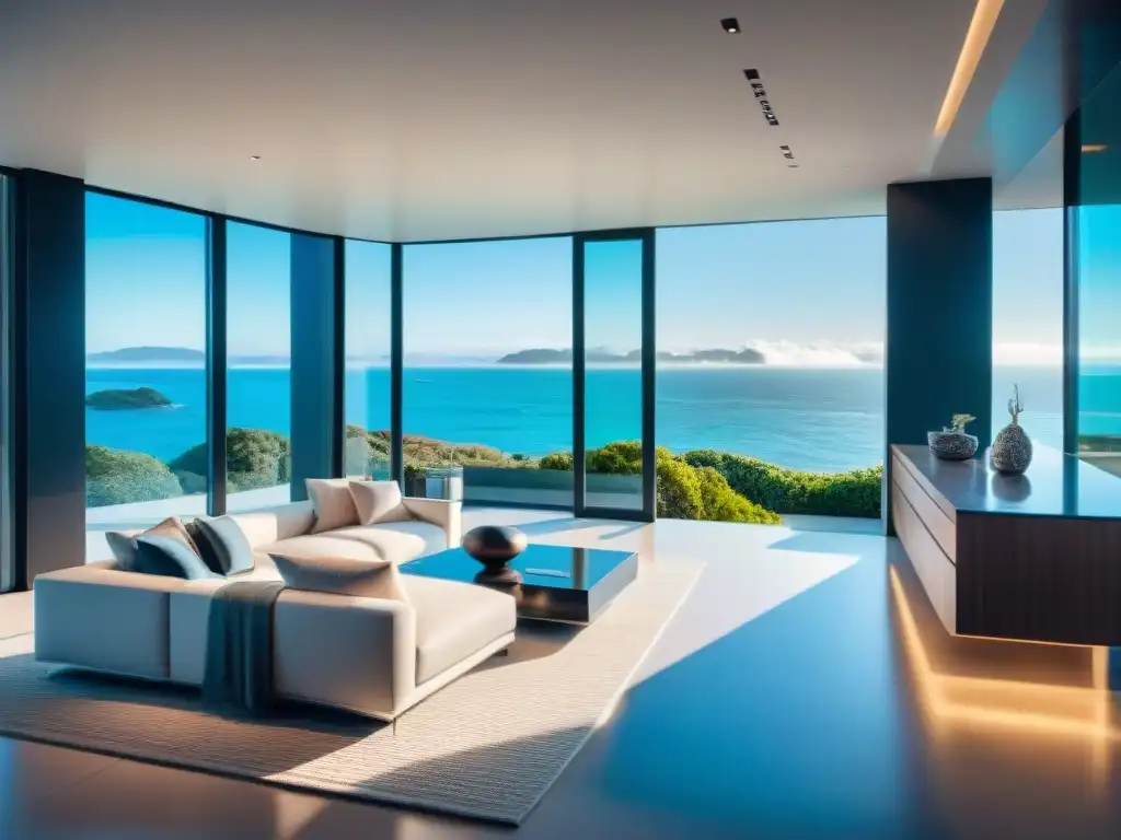 Residencia costera de lujo con sistema domótico moderno y elegante Vista panorámica de soluciones domóticas inteligentes en propiedad costera de lujo, integradas con elegancia y eficiencia