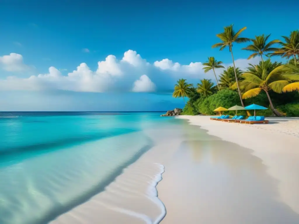 Paraíso costero: playas de ensueño y aventuras acuáticas Vista paradisíaca de playa con resorts de lujo y deportes acuáticos