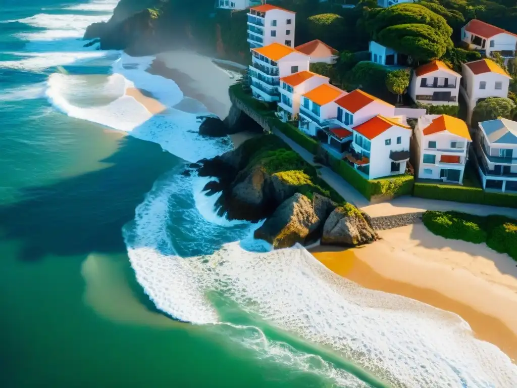 CostoBeneficio del Seguro: Protegiendo propiedades costeras Vistas aéreas de una ciudad costera con propiedades frente al mar, expuestas a desastres naturales