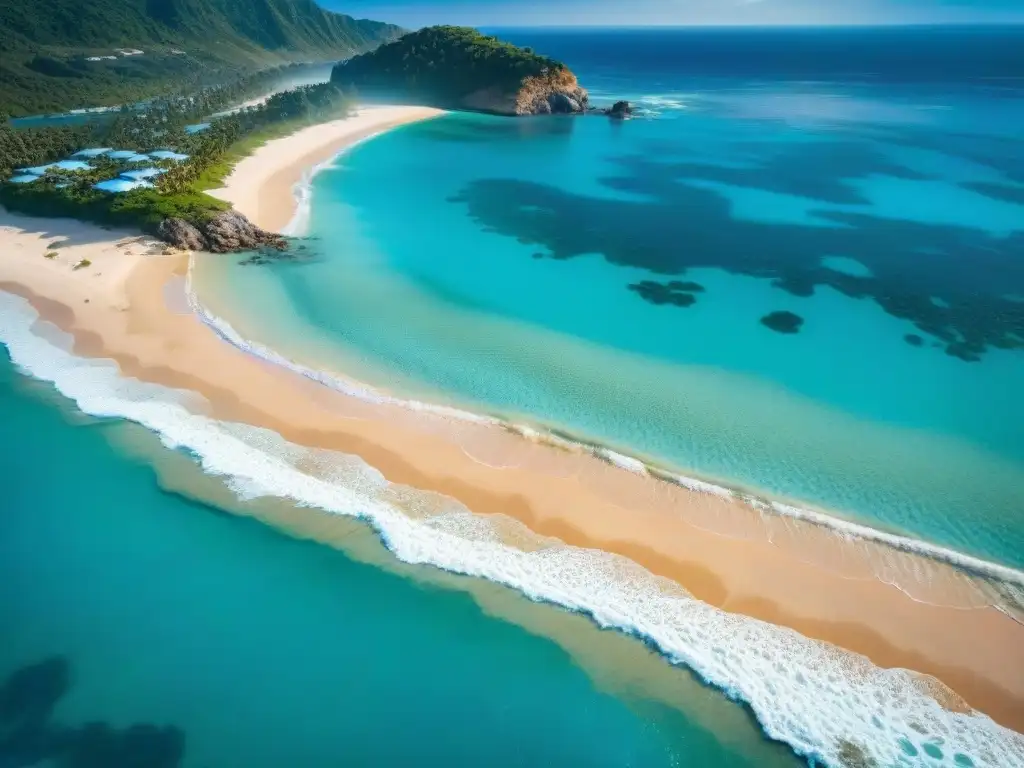 Costa paradisíaca: aguas turquesas, playas doradas y exclusividad Vistas idílicas de la costa con aguas turquesas y playas doradas, propiedades costeras para mudarse
