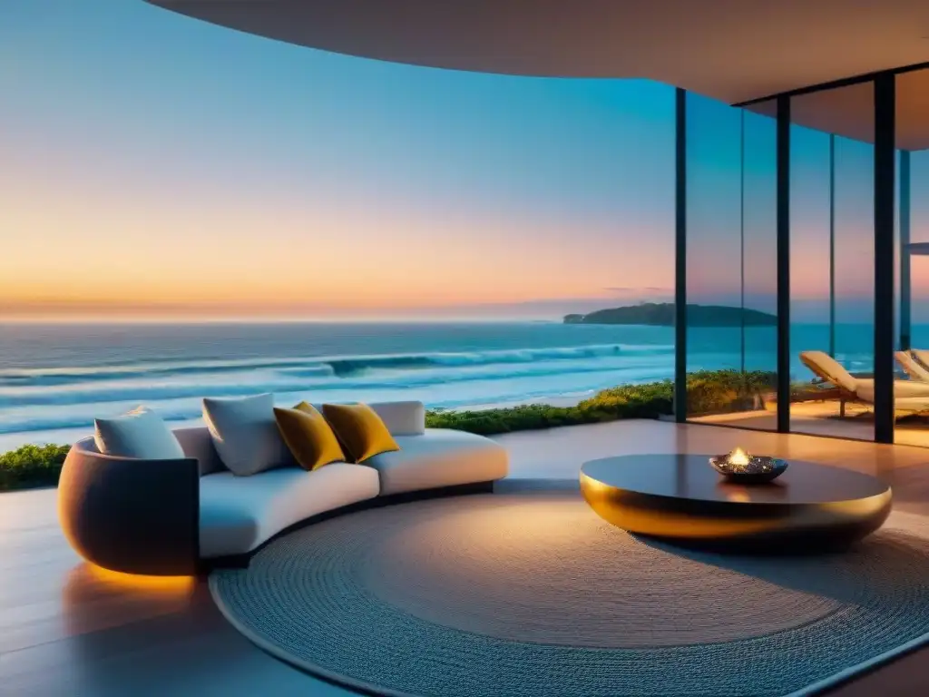 Propiedad de playa de lujo: diseño contemporáneo en 8k Vistas al mar en Realidad Virtual: lujosa propiedad frente al mar con diseño moderno y cálida luz dorada al atardecer