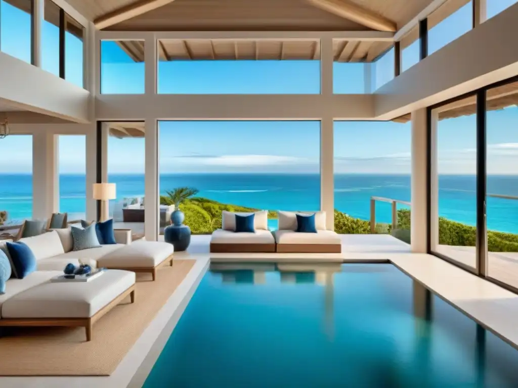 Residencia costera de lujo: diseño interior inspirado en el mar y la arena Una vivienda costera exclusiva con decoración inspirada en el mar y la arena