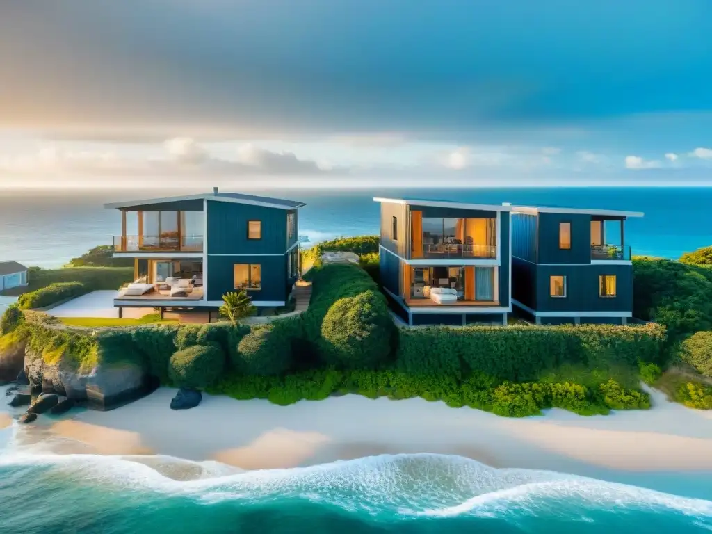 Innovadoras casas costeras en pilotes: belleza y seguridad en el mar Viviendas modernas en la costa con vistas al mar, destacando la seguridad y belleza