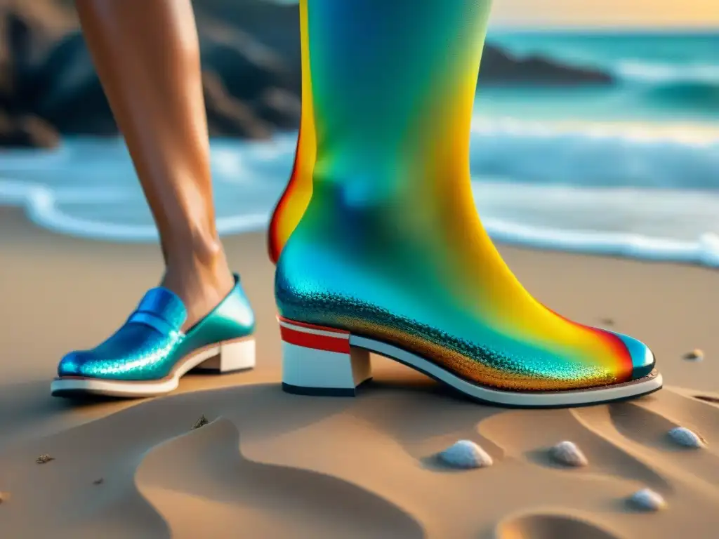 Zapatos de alta moda pisando la playa Zapatos de alta moda en la playa: elegancia y estilo vanguardista en la arena